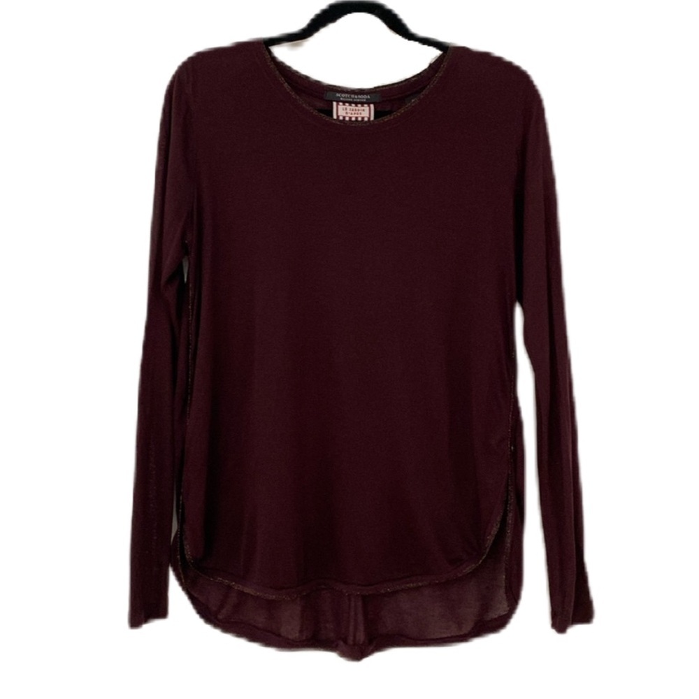 Scotch & Soda Metallic Trim Edging Burgundy Viscose Long‎ Sleeve Top Size 1 US 6